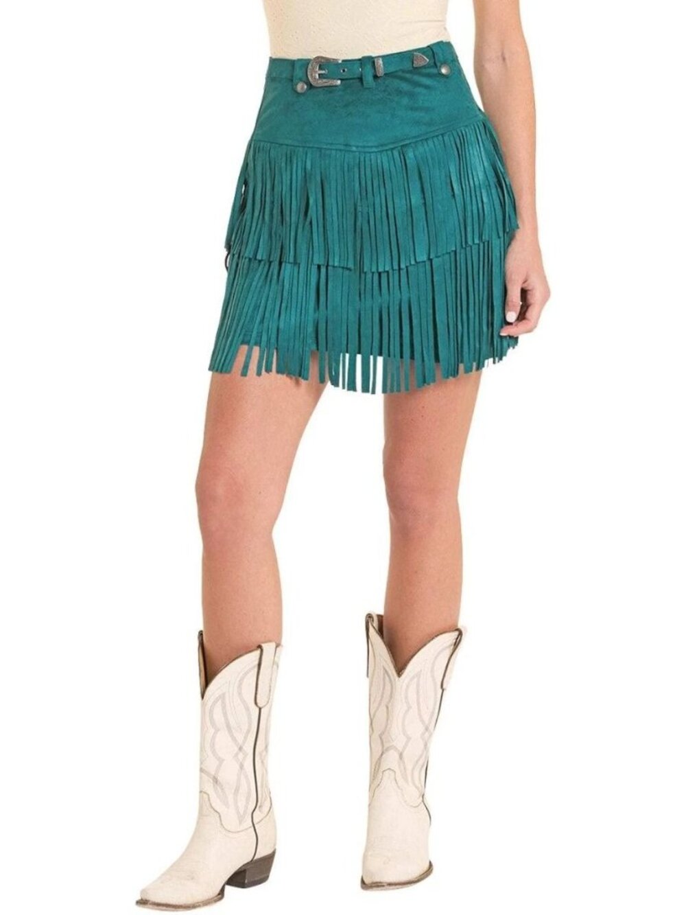 Rock and Roll Denim Women's Fringe Studded Faux Suede Mini Skirt Medium NWT - Picture 8 of 8